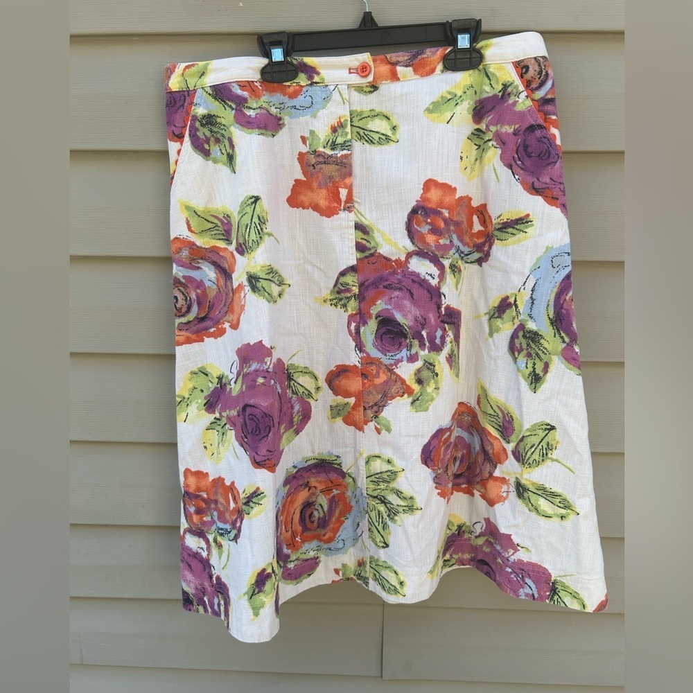 Vintage J Jill size 12 petite ivory floral cotton denim embroidered skirt boho